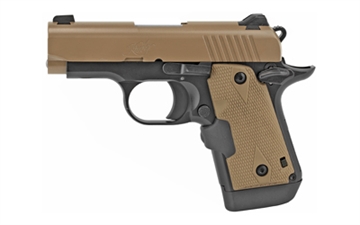 Picture of Kimber America Micro 9 Desert Tan, Single Action, Semi-automatic, Metal Frame Pistol, Sub-Compact, 9MM, 3.15" Barrel, Stainless Steel Match Grade Barrel, Aluminum, KimPro Finish, Black and Desert Tan, Crimson Trace Laser Grips, White Dot Sights, Manual Safety, 7 Rounds, Right Hand 3300168
