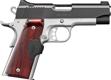 Picture of Kimber America Pro Carry II, Semi-automatic, 1911, Compact, 9MM, 4", Black, Silver, Rosewood, 9 Rounds, Match Grade Barrel, Ambidextrous, Manual Safety, White Dot Sights, Aluminum, Satin, Crimson Trace Laser Grip 3200389