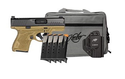 Picture of Kimber America R7 Mako, Semi-automatic, Striker Fired, Polymer Frame Pistol, Compact, 9MM, 3.37" Barrel, Matte Finish, Flat Dark Earth Frame, Black Slide, Optic Ready, Night Sights, 10 Rounds, 5 Magazines, Includes MFT Holster and Range Bag 3800021