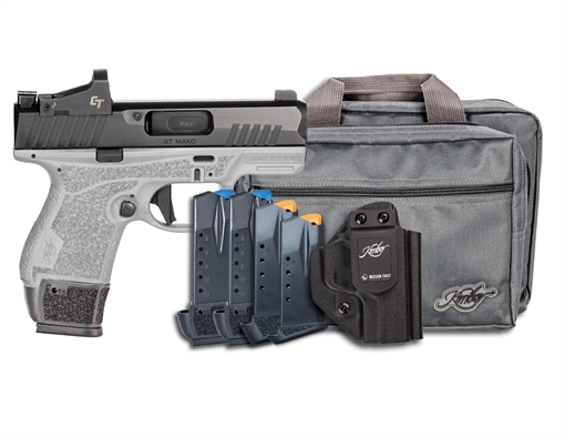 Picture of Kimber America R7 Mako, Semi-automatic, Striker Fired, Polymer Frame Pistol, Compact, 9MM, 3.37" Barrel, Matte Finish, Gray Frame/Black Slide, Crimson Trace Red Dot, Night Sights, 5 Magazines, (1)-13 Round, (3)-15 Round and (1)-11 Round, Includes MFT Holster and Range Bag 3800038
