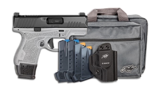 Picture of Kimber America R7 Mako, Semi-automatic, Striker Fired, Polymer Frame Pistol, Compact, 9MM, 3.37" Barrel, Matte Finish, Gray Frame/Black Slide, Optics Ready, Night Sights, 5 Magazines, (1)-11 Round, (1)-13 Round and (3)-15 Round, Includes MFT Holster and Range Bag 3800036