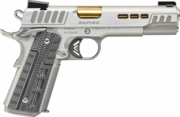 Picture of Kimber Mfg.,inc Rapide Dawn 45 ACP 8+1 5" Gold TiN Stainless Steel Barrel, Lightening Cut/Serrated Stainless Steel Slide, Stainless Steel Frame w/Beavertail, Black & Gray G10 Grip 3000423