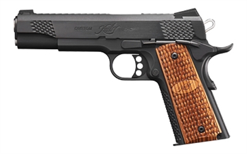Picture of Kimber Mfg, Inc Raptor II *CA Compliant 45 ACP 8+1 5" Stainless Match Grade Barrel, Brush Polished Serrated Steel Slide, Matte Black Steel Frame w/Beavertail, Zebrawood Grip 3200117CA