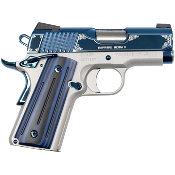 Picture of Kimber Mfg, Inc Ultra II 9mm Luger 8+1 3" Stainless Match Grade Barrel, Engraved Sapphire Blue PVD Serrated Stainless Steel Slide, Satin Silver Aluminum Frame w/Beavertail, G10 Grip 3200273