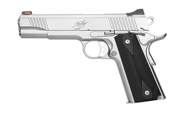 Picture of Kimber America Stainless II Cali, 1911, Semi-automatic, Metal Frame Pistol, Full Size, 45 ACP, 5" Barrel, Carbon Steel Match Grade Barrel, Stainless Steel, Satin Finish, Silver, Rubber Grips, Fiber Optic Front Sight, Manual Safety, 7 Rounds, Right Hand, California Compliant 3200007CA