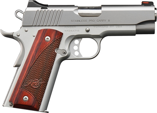 Picture of Kimber Mfg, Inc Carry II Pro 9mm Luger 9+1 4" Stainless Match Grade Barrel, Satin Silver Serrated Stainless Steel Slide, Satin Silver Aluminum Frame w/Beavertail, Rosewood Grip 3200323
