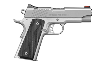 Picture of Kimber America Stainless Pro Carry II Cali, 1911, Semi-automatic, Metal Frame Pistol, Compact, 45 ACP, 4" Barrel, Carbon Steel Match Grade Barrel, Aluminum, Satin Finish, Silver, Rubber Grips, Low Profile Black Sights, Manual Safety, 7 Rounds, Right Hand, California Compliant 3200052CA