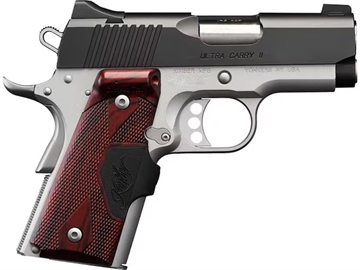 Picture of Kimber America Ultra Carry II Two-Tone, 1911, Semi-automatic, Compact, 45 ACP, 3" Barrel, Matte Finish, Silver Frame, Black Slide, Crimson Trace Laser Grips, Black Sights, 7 Rounds 3200391