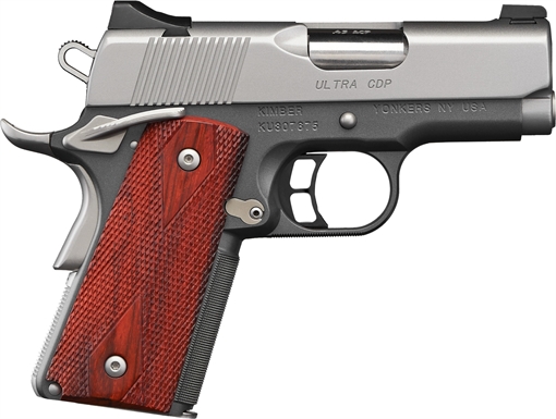 Picture of Kimber Mfg, Inc CDP Ultra 45 ACP 7+1 3" Stainless Steel Barrel Kimpro II Silver, Serrated Stainless Steel Slide Kimpro II, Gray Flat top Rosewood Grip Crimson Trace Laser 3000245