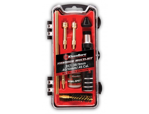 Picture of Kleen-Bore Multi-Kit, Cleaning Kit, 3 Heavy Duty Nylon Bristle Bore Brushes: .357/.38/9MM - .40/10MM - .45, 3 Cotton Bore Mops, KleenBore No. 10 BIO Mil-Spec CLP HMK38-45 HMK3845