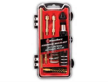 Picture of Kleen-Bore Multi-Kit, Cleaning Kit, 3 Heavy Duty Nylon Bristle Bore Brushes: .357/.38/9MM - .40/10MM - .45, 3 Cotton Bore Mops, KleenBore No. 10 BIO Mil-Spec CLP HMK38-45 HMK3845