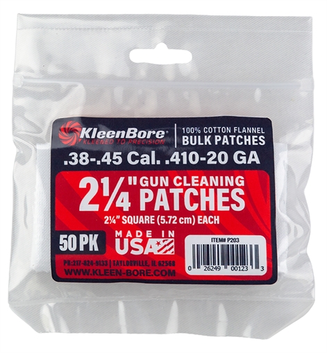 Picture of KleenBore Super Shooter .38/ .45 Cal 20/.410 Gauge 2.25" 100% Cotton Flannel 50 Per Pack P203