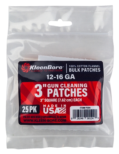 Picture of KleenBore Super Shooter 12-16 Gauge Shotgun 3" 100% Cotton Flannel 25 Per Pack P204