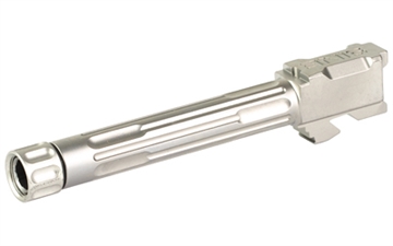 Picture of LanTac USA LLC 9INE Barrel, Fluted, Threaded 1/2-28, Fits Glock 17, Stainless Steel Finish, Silver, Includes Matching Thread Protector 01-GB-G17-TH-SS