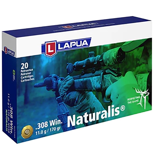 Picture of Lapua Naturalis Solid Rifle Ammo 308 Winchester 170gr 2625fps 20/ct N317105