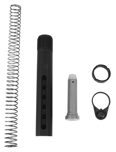 Picture of LBE Unlimited Mil-Spec Buffer Tube Kit , Contains Buffer Tube, Castle Nut, Lock Plate, 6 Position, Fits AR-15, Black MILBUFKT