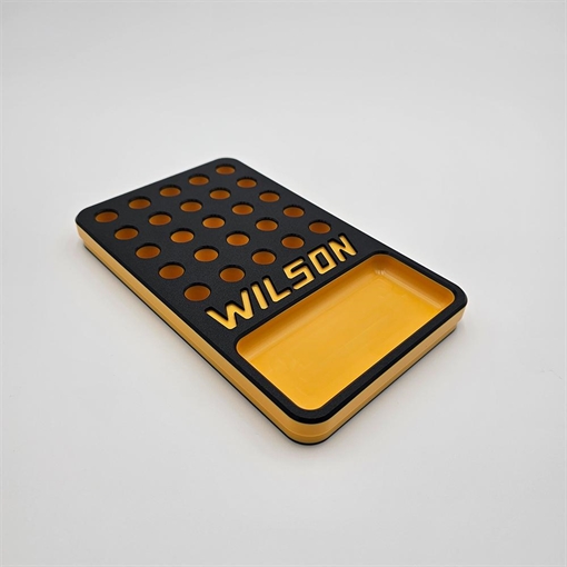 Picture of L.E. Wilson Reloading Tray with Bullet/Primer Cup .380" 25 Hole Black/Yellow W25-PBY38
