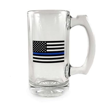 Picture of Thin Blue Line Libbey Deco Glass Mug - Thin Blue Line Flag, 12.5 oz TBL-MUG-GLASS-12OZ