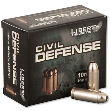Picture of Liberty Ammunition  Civil Defense 10mmAuto 60gr Lead Free Fragmenting Hollow Point 20 Per Box/50 Case  LA-CD-10-032