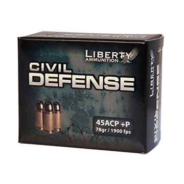 Picture of Liberty Ammunition  Civil Defense 45ACP+P 78gr Lead Free Fragmenting Hollow Point 20 Per Box/50 Case  LA-CD-45-013