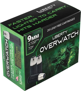 Picture of Liberty Ammunition OverWatch 9mmLuger 72gr Open Cavity Design 20 Per Box/50 Case LAOW9MM721700