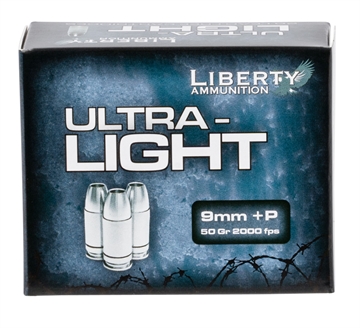 Picture of Liberty Ammunition Ultra-Light 9mmLuger+P 50gr Lead Free Fragmenting Hollow Point 20 Per Box/10 Case LAUL9052
