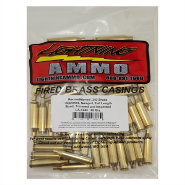 Picture of Lightning Ammo Reconditioned Ready to Load Brass Rifle Cartridge Cases .243 50 Qty Bag LA-4243