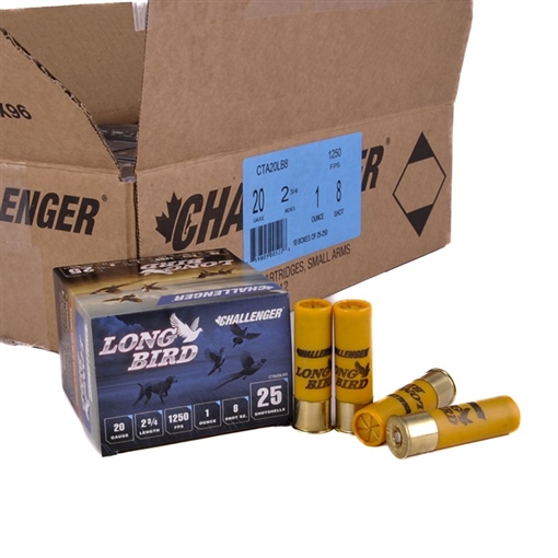 Picture of Challenger Ammo LONG BIRD 20 GAUGE 2-3/4'' 1OZ 1250 FPS #8 250 CASE CTA20LB8 1EX9730008