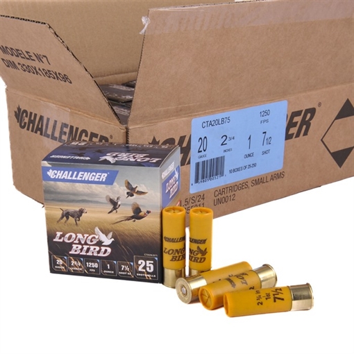 Picture of Challenger Ammo LONG BIRD 20 GAUGE 2-3/4'' 1OZ 1250 FPS #7.5 250 CASE CTA20LB75 1EX9730075