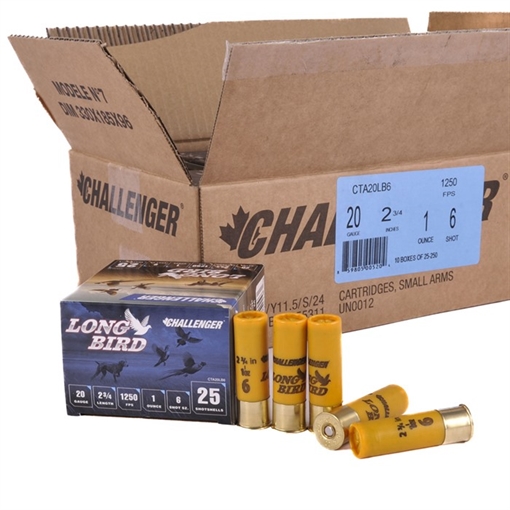 Picture of Challenger Ammo LONG BIRD 20 GAUGE 2-3/4'' 1OZ 1250 FPS #6 250 CASE CTA20LB6 1EX9730006