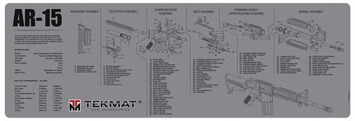 Picture of TekMat TEKR36AR15GY AR-15 Cleaning Mat Gray Rubber 12"x36" AR-15 Parts Diagram TEKR36AR15GY TEK-R36-AR15-GY
