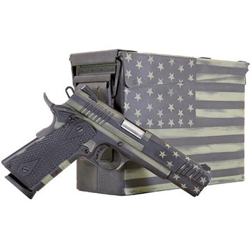 Picture of Citadel M1911 Flag 45 ACP 8+1 5" Stainless Steel Barrel, American Flag Bazooka Green Cerakote Serrated Steel Slide, Steel Frame w/Beavertail, Features Matching Ammo Can, Ambidextrous CITC45FUSBAC