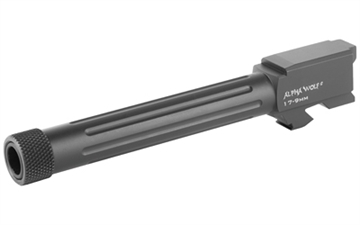 Picture of Lone Wolf Distributors AlphaWolf Barrel, 9MM, Salt Bath Nitride Coated, Threaded/Fluted, 416R Stainless Steel, 1/2x28 TPI, Fits Glock 17, Includes Thread Protector, Made in the USA AW-17TH