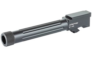 Picture of Lone Wolf Distributors AlphaWolf Barrel, 45 ACP, Salt Bath Nitride Coated, Threaded/Fluted, 416R Stainless Steel, .578x28 TPI, Fits Glock 21, Includes Thread Protector, Made in the USA AW-2145TH