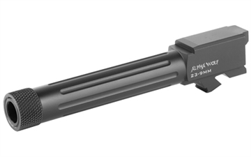 Picture of Lone Wolf Distributors AlphaWolf Barrel, 9MM, Salt Bath Nitride Coated, Threaded/Fluted, 416R Stainless Steel, Conversion to 9mm Stock Length, Fits Glock, Includes Thread Protector, Made in the USA AW-239TH
