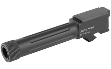 Picture of Lone Wolf Distributors AlphaWolf Barrel, 9MM, Salt Bath Nitride Coated, Threaded/Fluted, 416R Stainless Steel, Conversion to 9mm Stock Length, Fits Glock 27/33, Includes Thread Protector, Made in the USA AW-279TH