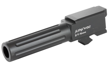 Picture of Lone Wolf Distributors AlphaWolf Barrel, 9MM, Salt Bath Nitride Coated, Fluted, 416R Stainless Steel, Conversion to 9mm Stock Length, Fits Glock 27/33, Made in the USA AW-279N