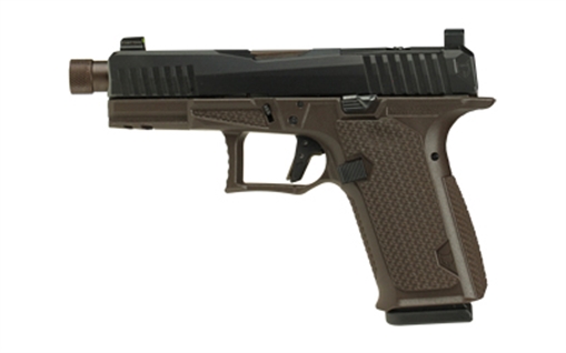 Picture of Lone Wolf Distributors Dusk19, Striker Fired, Semi-automatic, Polymer Frame Pistol, Compact, 9mm, 4.6" Threaded Bronze Barrel, Matte Finish, Black Slide and Brown Frame, RMR Compatible Optic Cut, Front Night Sight/ Black Rear, 15 Rounds, 1 Magazine LWD-DUSK19-BLK-ORB-TH