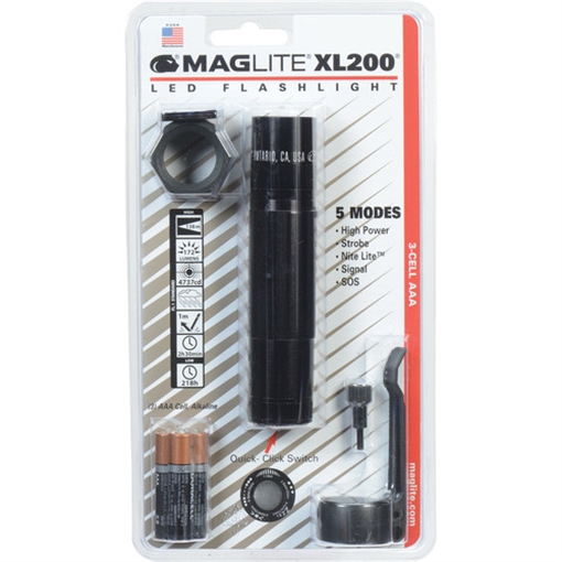 Picture of MAG-LITE FLASHLIGHT XL200 3-CELL AAA LED LENS HOLDER COL LENDS SET PKT CLIP 3 AAA ALK BATTERIES XL200-S301C