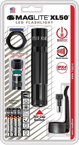 Picture of MAG-LITE FLASHLIGHT XL50 3 C3ELL AAA LED LENS HOLDER COL LENS SET PKT CLIP 3 ALK BATTERIES XL50-S301C