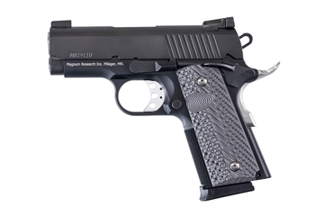 Picture of Magnum Research 1911U 45 ACP 6+1, 3" Black Steel Bull Barrel, Matte Black Serrated Carbon Steel Slide, Black Anodized Aluminum Frame w/Beavertail, Black/Gray G10 Grip, Grip Safety, Right Hand DE1911U