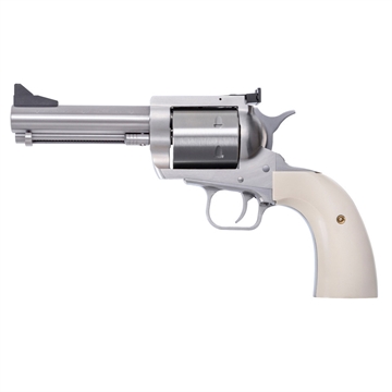 Picture of Magnum Research BFR Short Cylinder 44 Rem Mag 6 Shot, 5" Brushed Stainless Steel Barrel, Cylinder & Frame, White Polymer Grip, Hammer Safety, Exposed Hammer BFR44MAG5B6