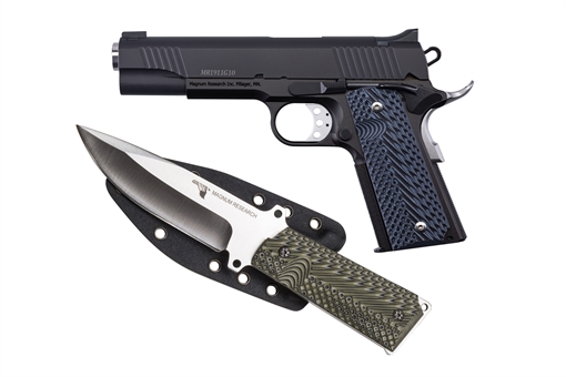 Picture of MAG RESEARCH 1911 HGA 10MM 5" BBL BLACK CARBON STEEL 8/RD MAG W/KNIFE1911 SHEATH DE1911G10K DE1911G10-K
