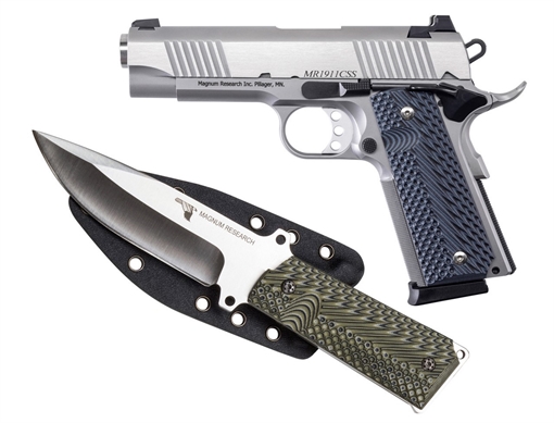 Picture of MAGN RSRH DE1911 9MM "C" 4.33" STS PSTL W/ FXD SIGHTS AND KNIFE DE1911C9SS-K DE1911C9SSK