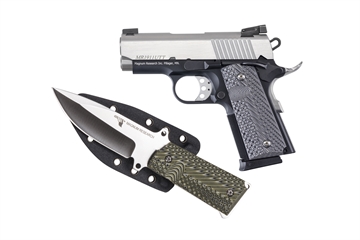 Picture of Magnum Research 1911U, Undercover, 1911, Semi-automatic, Aluminum Frame Pistol, Officer Size, 45 ACP, 3" Barrel, Black Frame, Stainless Steel Finish Slide, G10 Grips, Adjustable Rear Sight, 6 Rounds, 2 Magazines, Includes 1911 Knife and Sheath DE1911UTT-K DE1911UTTK