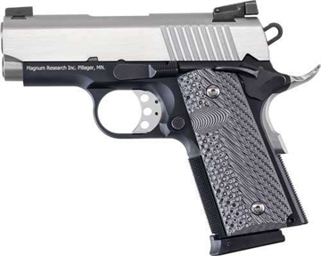 Picture of Magnum Research Desert Eagle 1911 U 45 ACP 6+1 3" Stainless Serrated Slide, Two-Tone w/Black Finish Aluminum Frame w/Beavertail, Black/Gray G10 Grips DE1911UTT