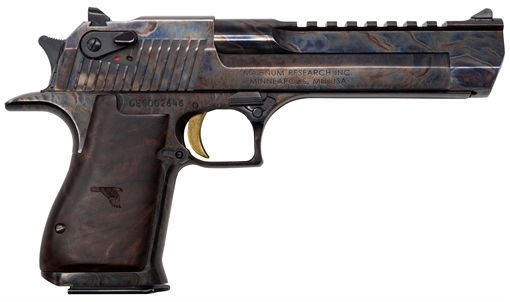 Picture of Magnum Research Desert Eagle Mark XIX 44 Rem Mag 6" 8+1 Color Case Hardened Carbon Steel with Clear Cerakote Frame & Slide Walnut with Engraved Desert Eagle Logo Grip DE44CH