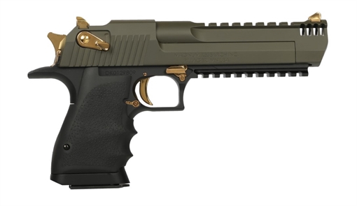 Picture of MAGNUM RESEARCH RESEARCH DESERT EAGLE L6 357 MAG 5IN BARREL 9RD BLACK FRAME MIL-SPEC GREEN SLIDE MUZZLE BRAKE DE357L6MSG