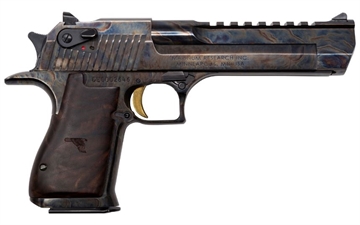 Picture of Magnum Research Desert Eagle Mark XIX 357 Mag 6" 9+1 Color Case Hardened Carbon Steel with Clear Cerakote Frame & Slide Walnut with Engraved Desert Eagle Logo Grip DE357CH