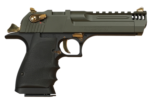 Picture of MAGNUM RESEARCH RESEARCH DESERT EAGLE L5 .50AE 5IN BARREL 7RD BLACK FRAME MIL-SPEC GREEN SLIDE MUZZLE BRAKE DE50L5MSG